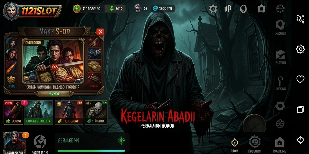 Tangkapan layar menampilkan suasana menyeramkan dalam gameplay 1121SLOT.