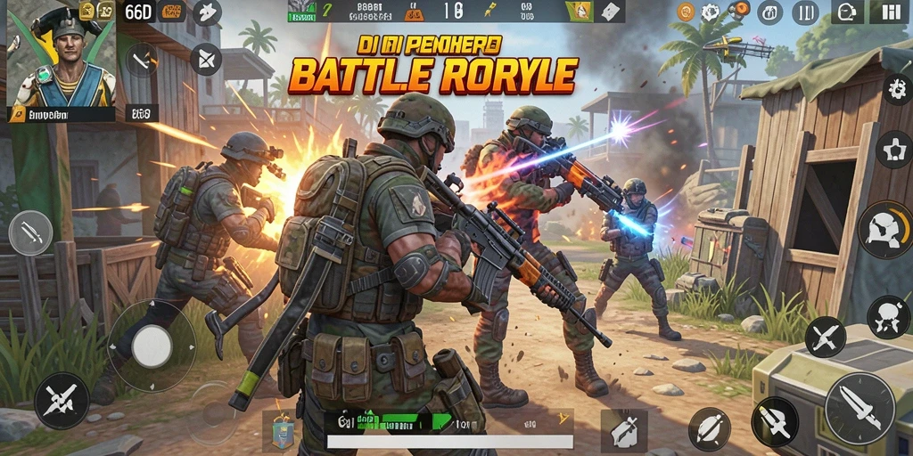 Screenshot gameplay 66D menampilkan aksi seru dalam pertempuran Battle Royale.