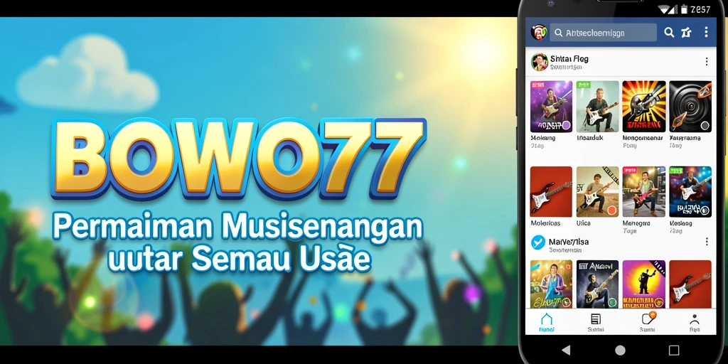 Screenshot utama BOWO77 menunjukkan gameplay musik yang menarik.