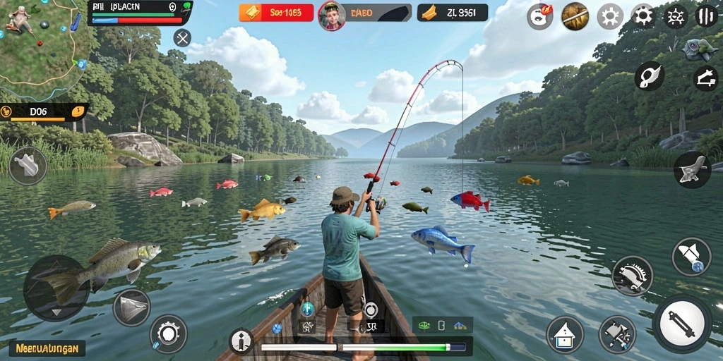 Screenshot utama D06 menampilkan daya tarik gameplay memancing yang memukau.
