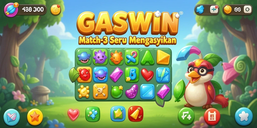 Tampilan menarik dari gameplay Match-3 GASWIN yang seru.
