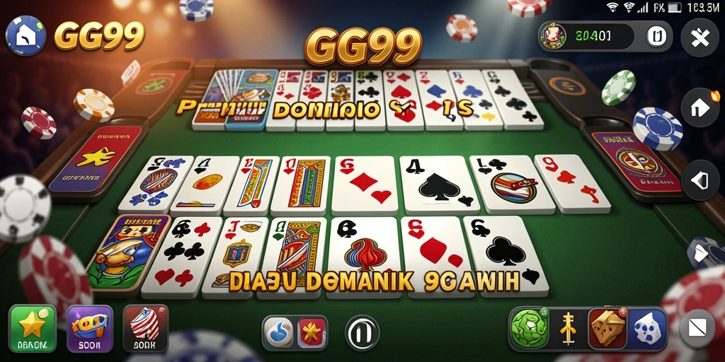 Screenshot permainan GG99 menunjukkan pemain sedang menikmati Domino.