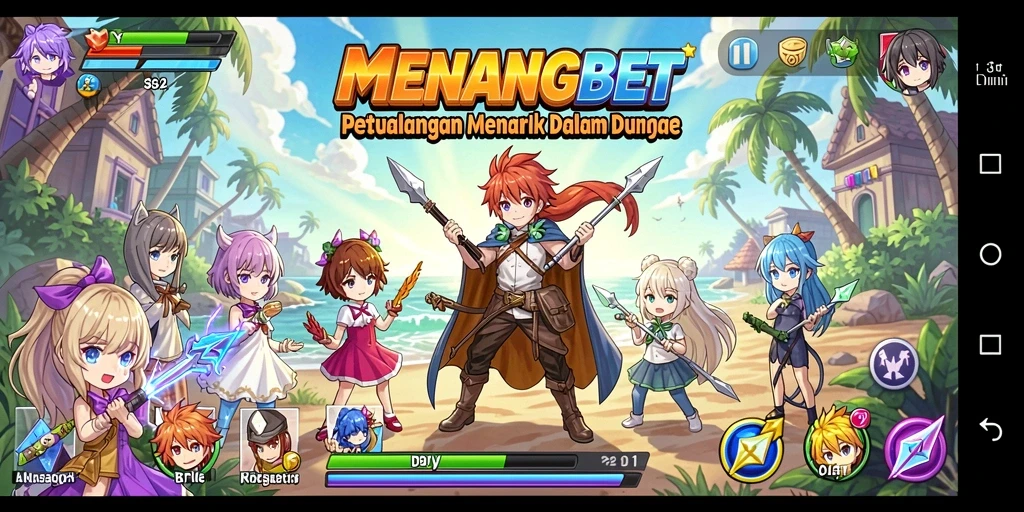 Screenshot gameplay MENANGBET yang menampilkan karakter anime dalam aksi.