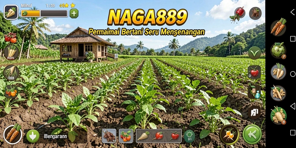 Tangkapan layar utama NAGA889 menampilkan aktivitas bertani yang seru.
