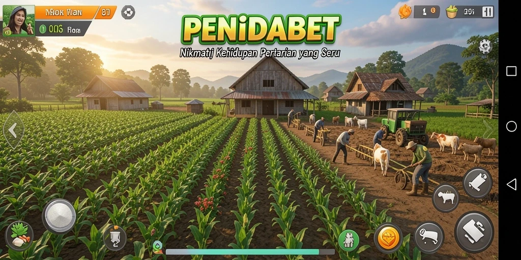 Screenshot gameplay menunjukkan kebun yang subur dan aktif di PENIDABET.
