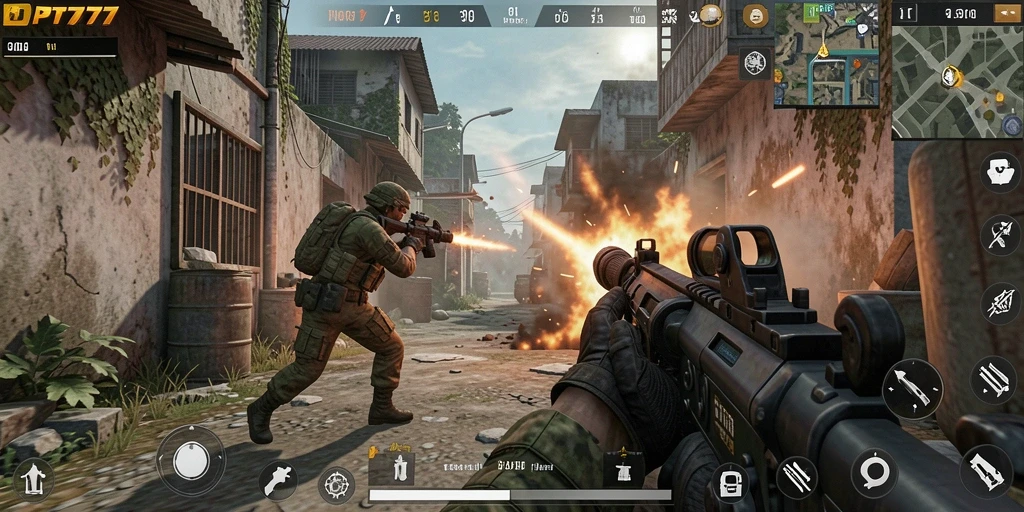 Gameplay PT777 yang intens dan menegangkan dalam aksi FPS.
