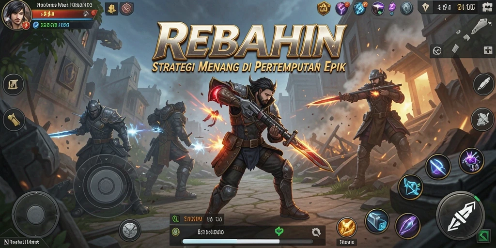 Tampilan gameplay <strong>REBAHIN</strong> yang menegangkan dalam pertempuran strategi.