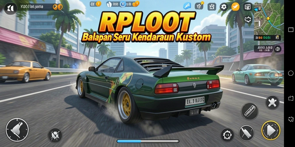Gameplay seru RPLOOT dengan kendaraan balap yang kustomisasi.
