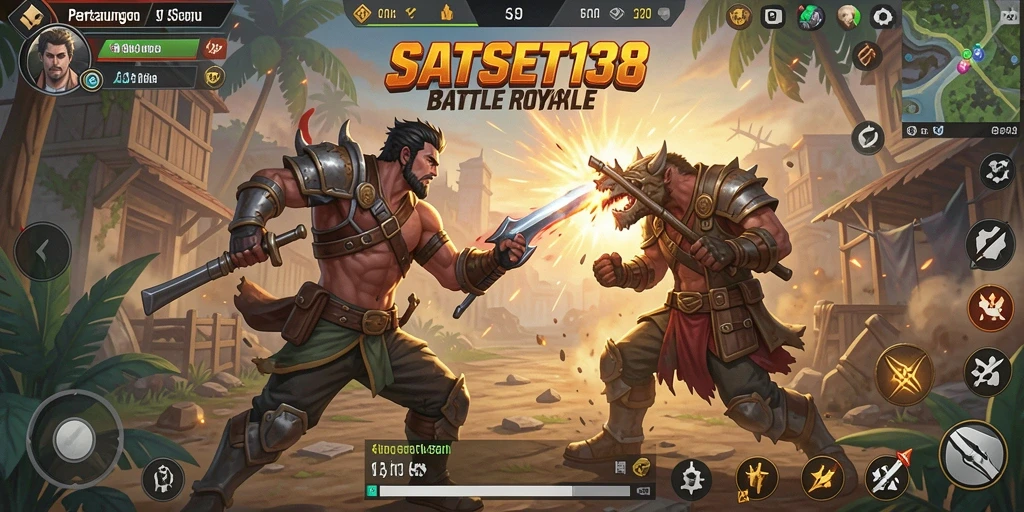 Screenshot gameplay SATSET138 menampilkan aksi intens dalam pertarungan Battle Royale.