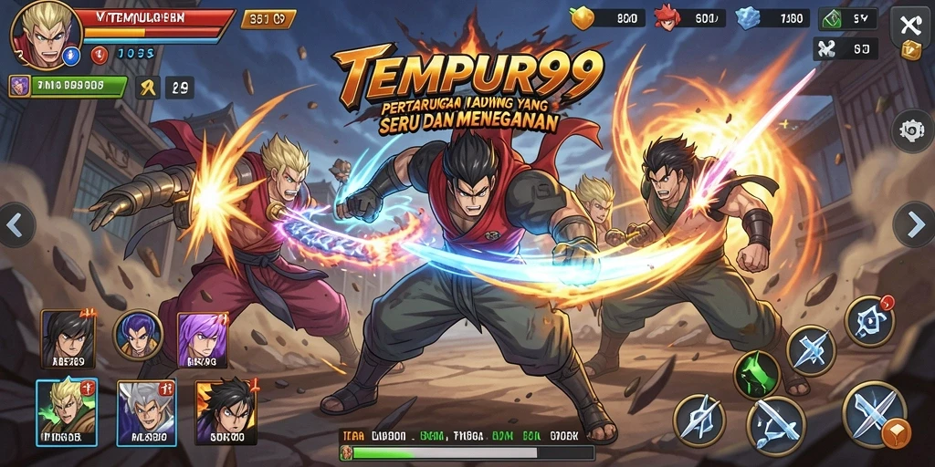 Screenshot gameplay TEMPUR99 dengan aksi pertarungan yang seru.