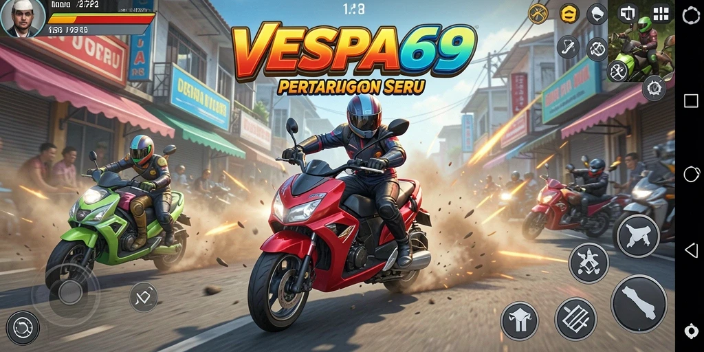 Screenshot gameplay VESPA69 yang menampilkan pertarungan karakter dengan aksi mendebarkan.