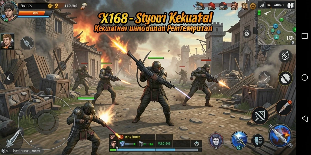 Screenshot gameplay X168 yang menampilkan aksi pertempuran strategis.